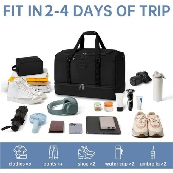 Gym Bag for Men Women, Large Travel Duffle Bag with Shoe Compartment, NEW - Picture 6 of 14